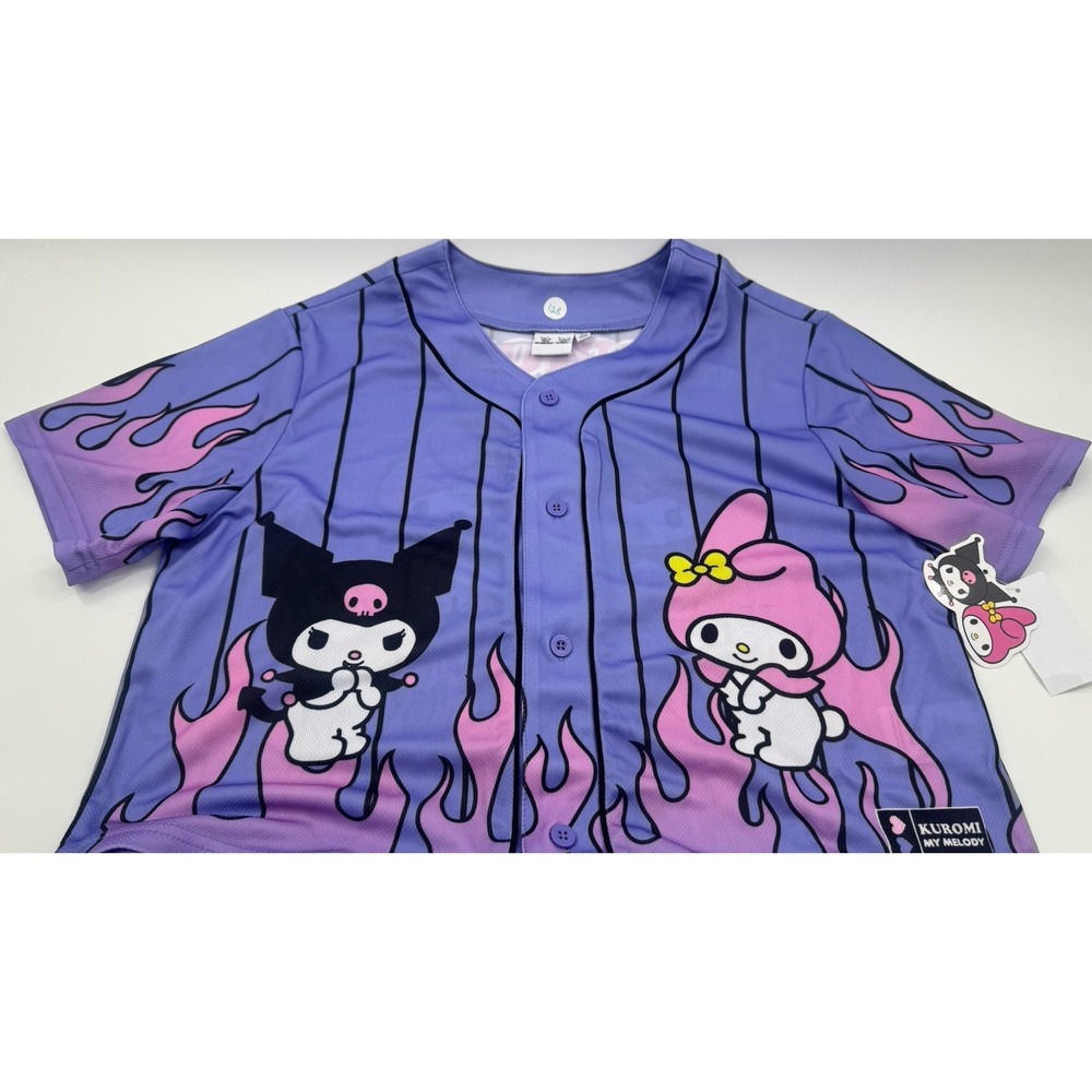 Kuromi My Melody Women's Purple Pink Mesh Button Front Tee Size M Lightweight